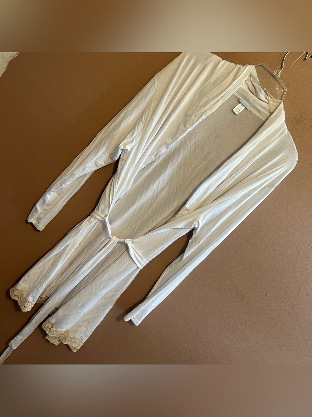 Eberjey Modal Blend White Lace Trim Robe Women’s Size Large